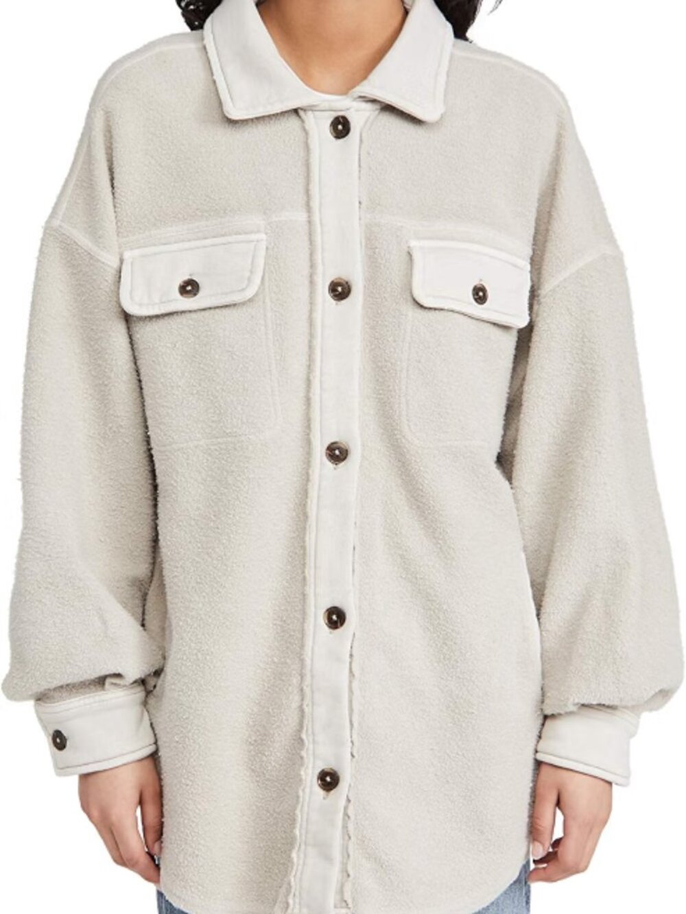 Free People Women's White Long Sleeve Ruby Button-Up Shirt Jacket Size L